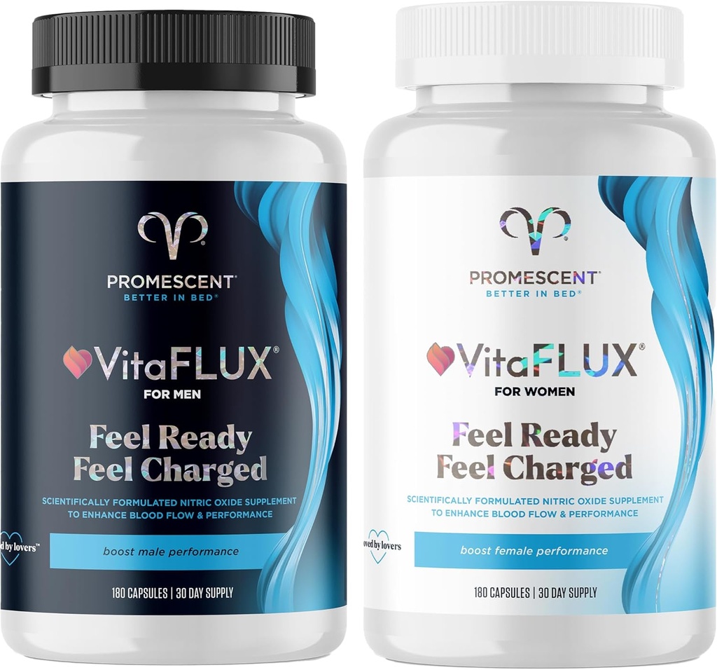 VitaFlux Triple Power Nitric Oxide Suplement for Male Performance + VitaFLUX Women 's Nitric Oxide Booster Suplemen, Meningkatkan Sirkulasi, Energi Boost & Heart Health, Performance, Stamina, Energi