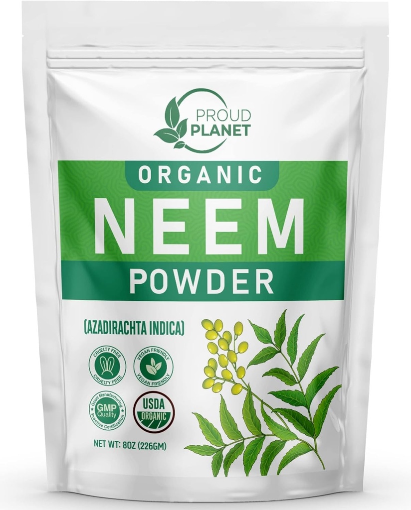 Powder organik Neem Leaf untuk Skin, Rambut dan Darah 8os (226g): Azadirachta Indica 126; USDA Dicertifikasi oleh Planet Bangga