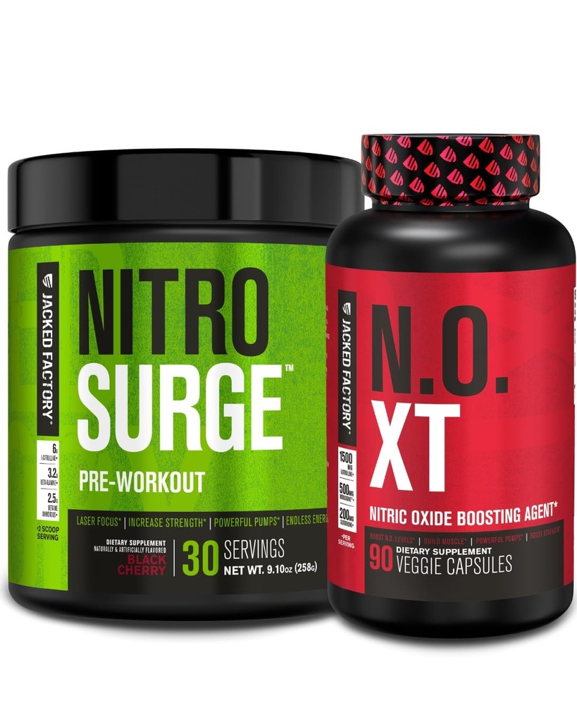 Jacked Factory Nitrospush Pre- Workout in Black Cherry & N.O. XT Nitric Oxide Booster for Men & Women