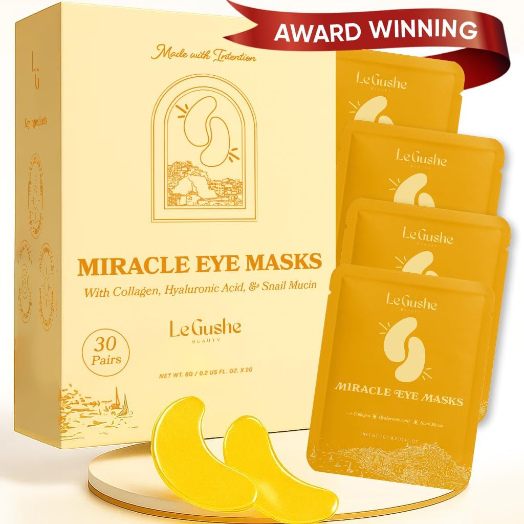Le GUSHE Gold Under Eye Patches for Puffy Eyes and Dark Circles (30 Pairs) - Hydrating Collagen Under Eye Masks with Snail Mucin - Pemusnahan Mata Puffy untuk Perempuan & Pria - Bridesmaid Gifts