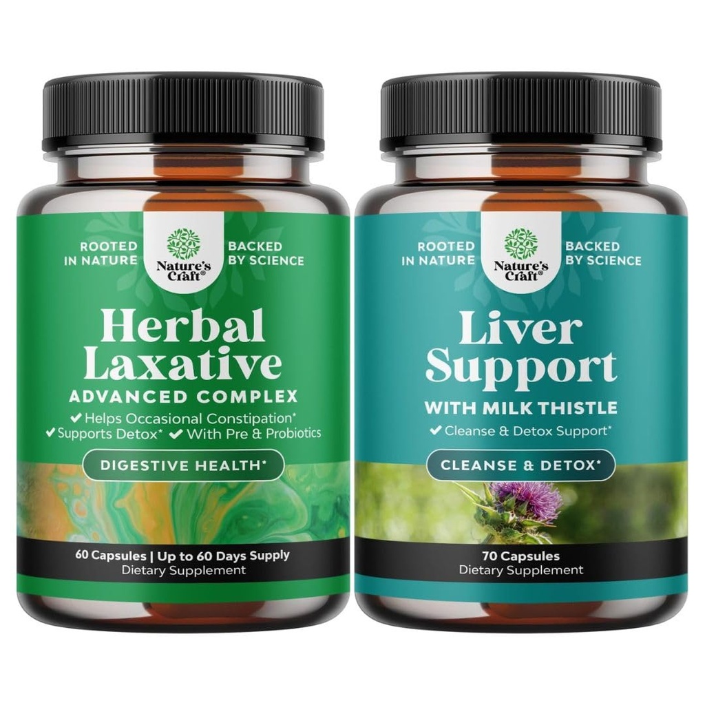 Bundle of Herbal Laxative Kapsules with Propoles and Liver Cleanse Detox & Repair Formula - Natural Colon Detox Digetical Support System - Herbal Liver Supppport Suppplemen Milk Thistle