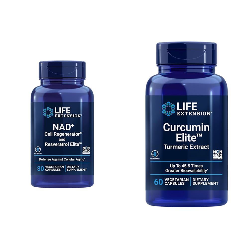 Ekstensi Hidup NAD + Regenerator sel dan Reveratrol Elite, NIAGEN nikotinamide riboside & Curcumin Elite Turmeric Extract, mempromosikan respon inflamasi sehat