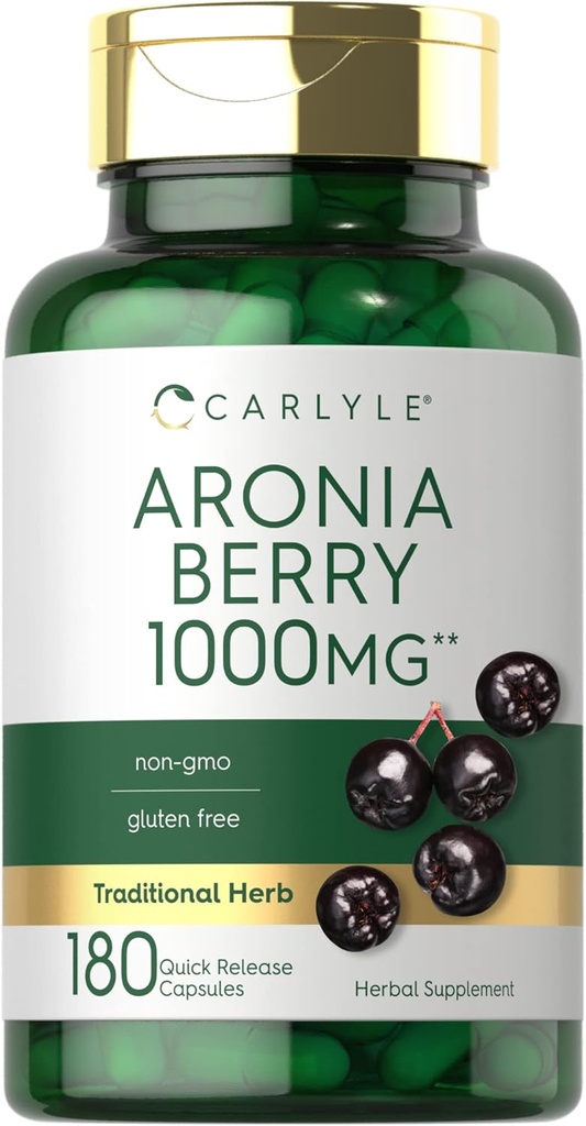 Carlyle Aronia Berry Capsules 1000mg 124; 180 Pil 124; Chokeberry Extract 126; Non-GMO & Gluten Free Supplement