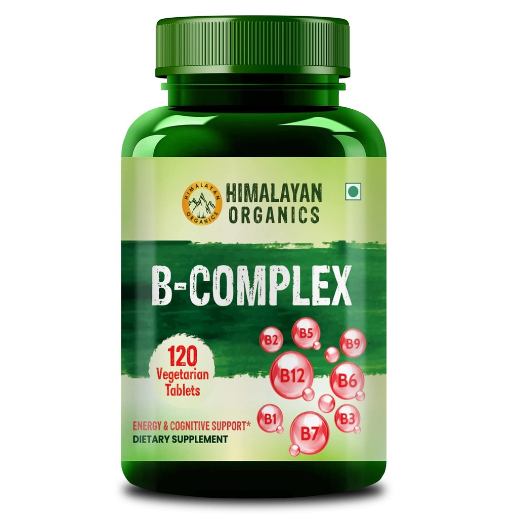 Hilayan Organik Vitamin B Kompleks dengan 100% RDA B1, B2, B3, B5, B6, B9 & B12 124; 120 Tablet Veg