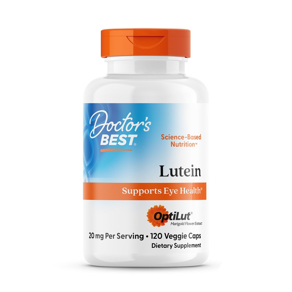 Doctors Best Lutein with OptiLot, Supports Eye Health, Non- GMO, Gluten Free, Soy Free, Vegan 120 Veggie Caps