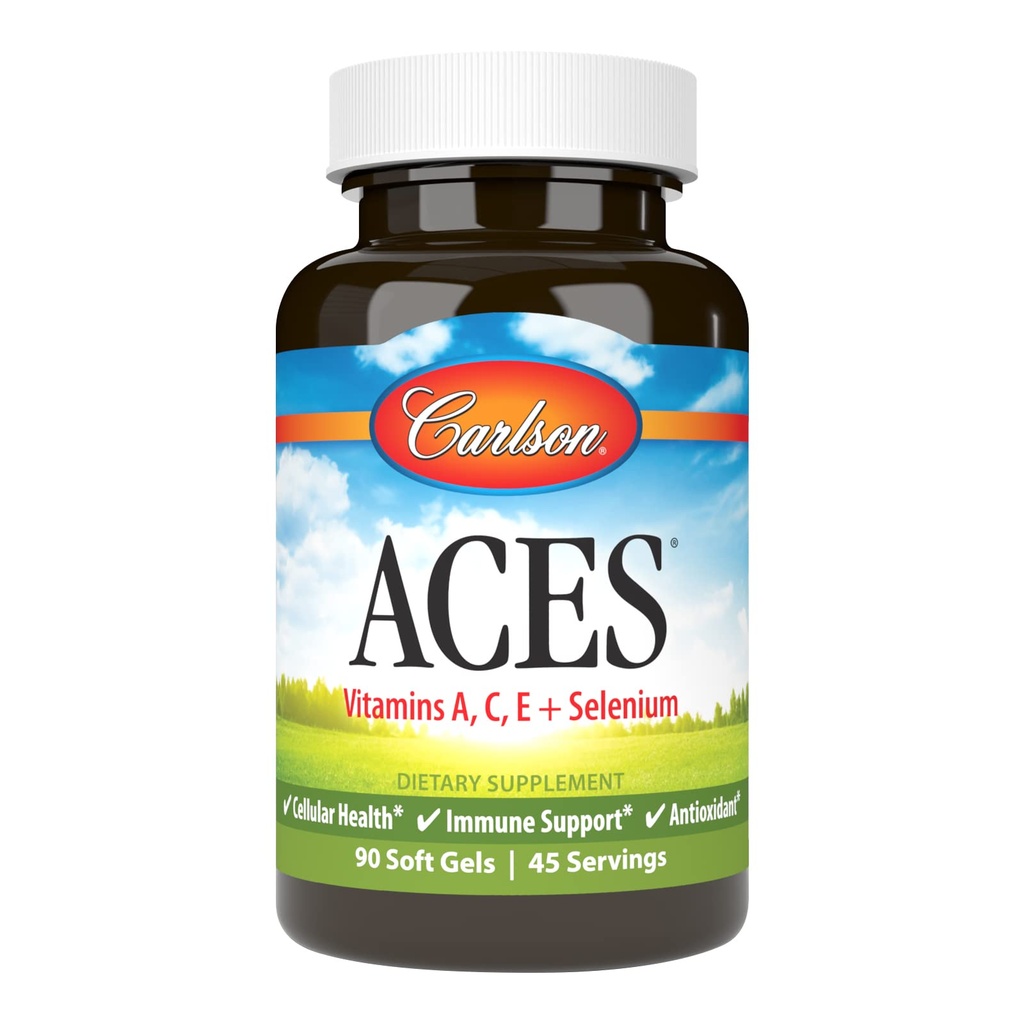 Carlson - ACES, Vitamin A, C, E + Selenium, Cellular Health & Imune Dukungan, Antioksidant, 90 Softgels