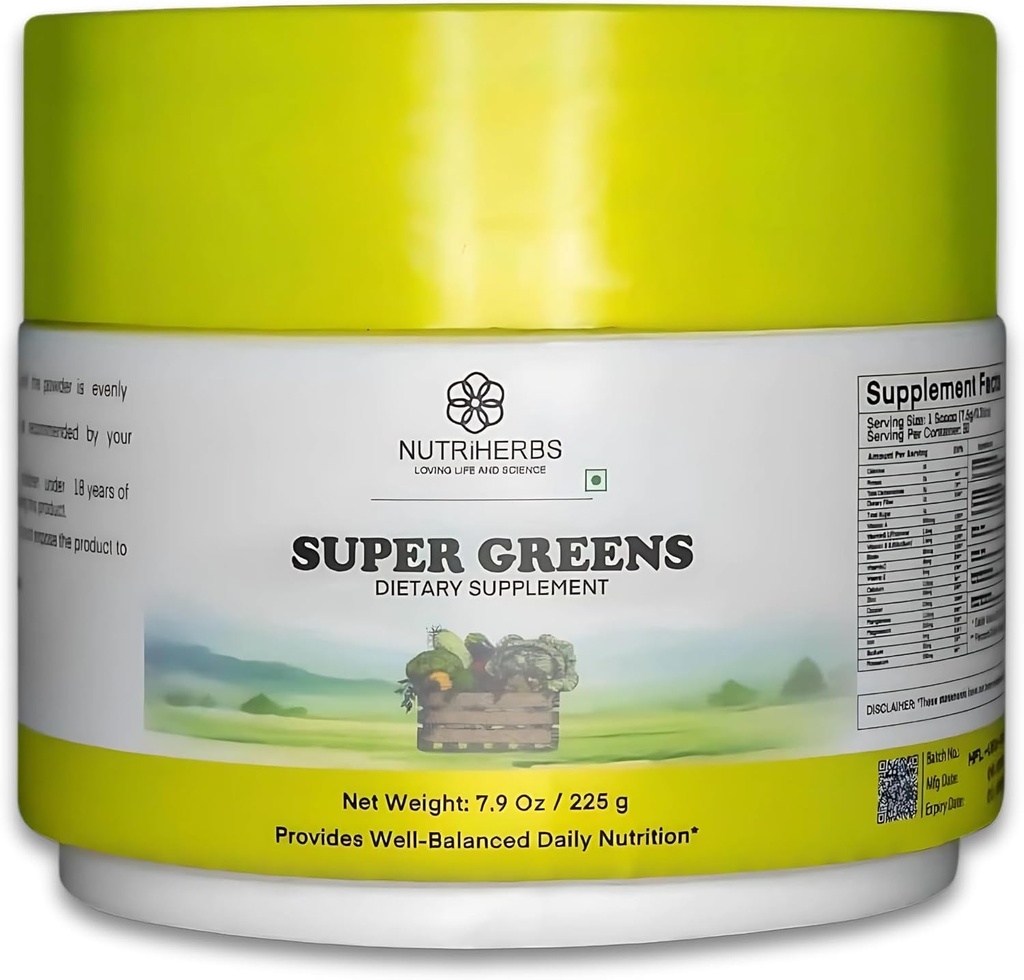 Nutricrowes SuperGreens Powder - 225g 124; 33 Nutrient- Rich Fruits, Vegetable & Progration for Enhanced Energy, Imunity & Distraffic 124; powerful Green Superfood Powder 124; 30 Delicious Servings