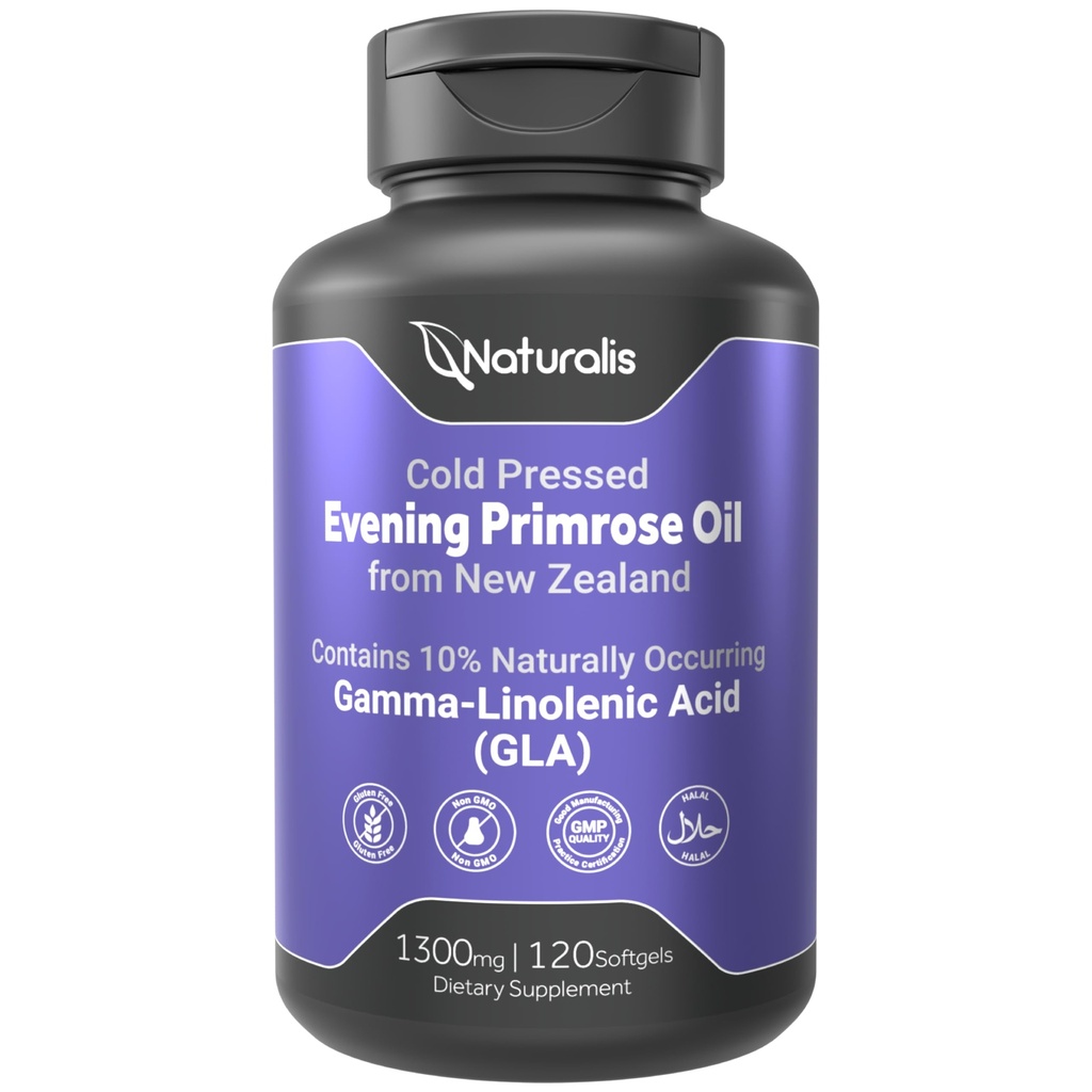 Malam Primrose Oil (1300mg); 100% Alam dari Selandia Baru 124; Non- GMO, Soy & Gluten Free, Zero Filler 124; 120 Softgels
