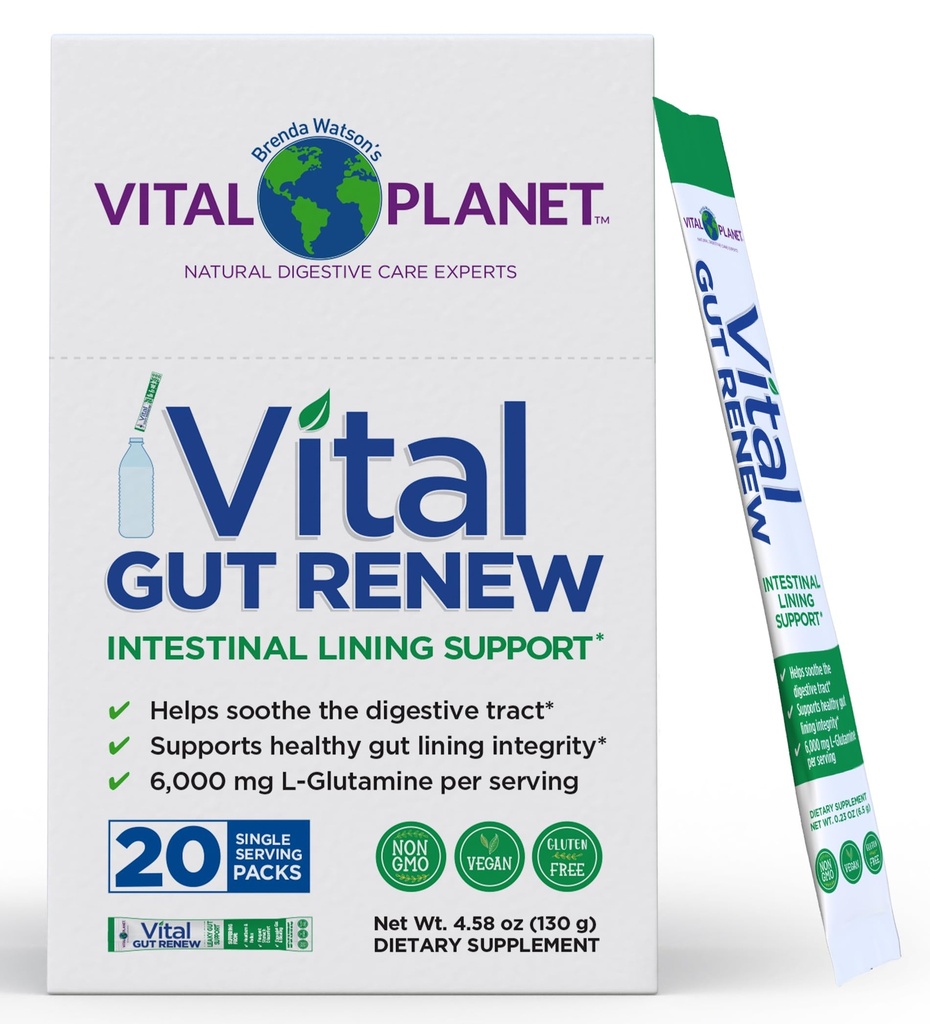 Planet Vital - Vital Gut Pawder Supder untuk Repair Leaky Gut dengan L- Glutamine, Marshmallow dan Ginger Root DGL Licorice dan Organik Aloe Vera, L Glutamine 6000mg, 20 Single Serve Packs