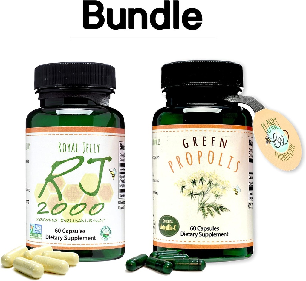 Greenbow Royal Jelly 2000mg Equivalency - Non GMO Dibuat dengan Organic Royal Jelly _ 60 caps Green Propolis - Genuine Brasil Green Propolis, Berisi Artepilin C _ 60 caps