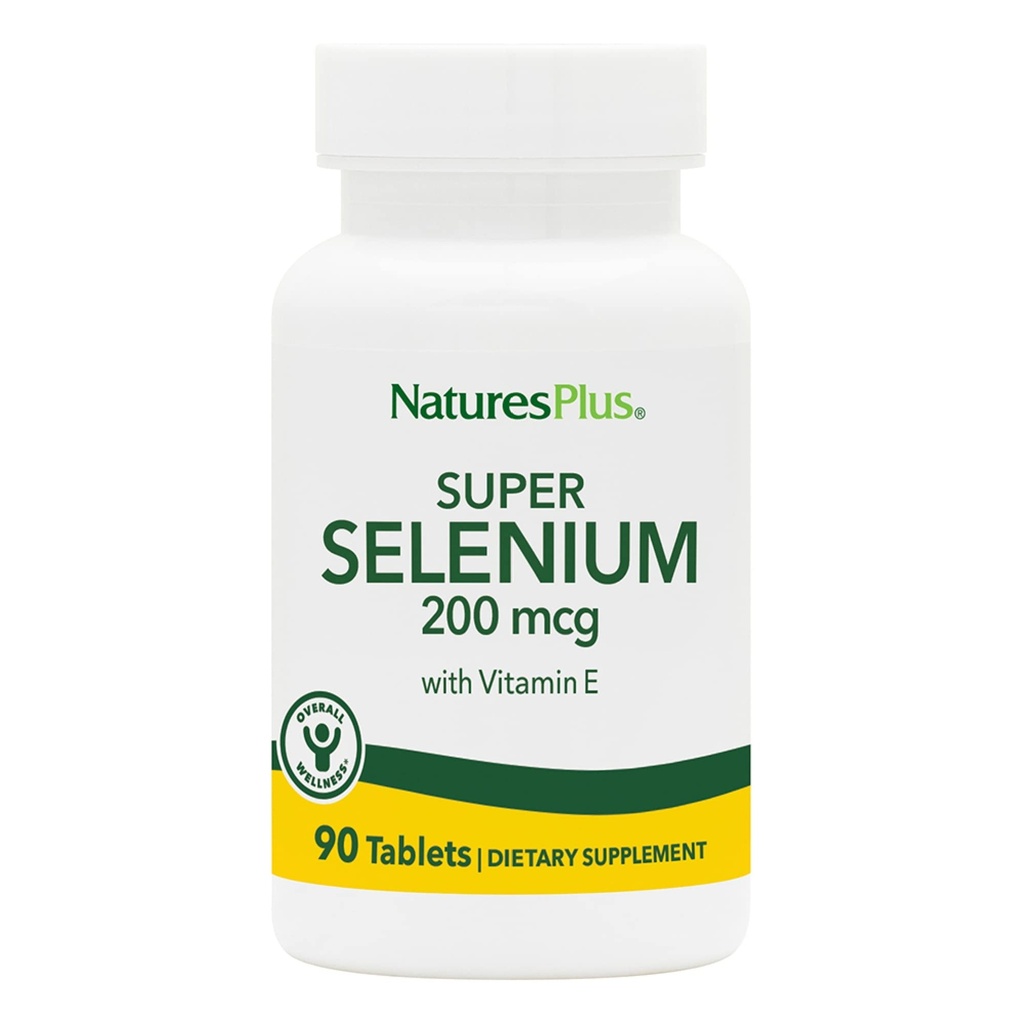 NaturesPlus Super Selenium Complex - 200 mcg, 90 tablet Vegetarian - Suplemen Mineral Estial E - Promess Healthy Thyroid - Antioksidant - Gluten- Free - 90