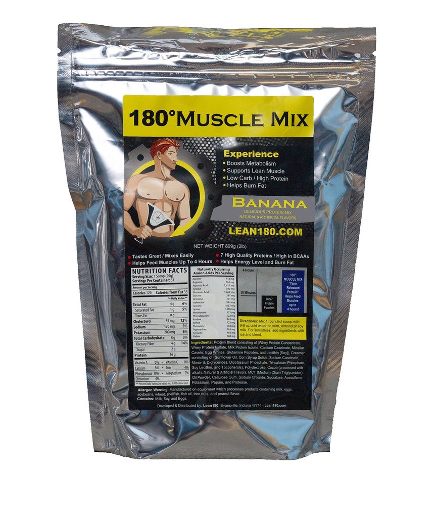 Lean 180 Muscle Mix - Best Tasting Whey Protein Shake - Sarapan, Post Workout, Snack - Membantu Lean Muscle, Boosts Energy - Rasanya Besar - 31 Shakes - Banana