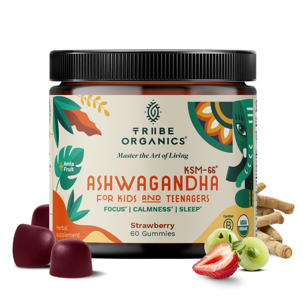 Ashwagandha KSM-66 Gummies for Kids & Teens - Pure Root Extract Ayurvedic Gummy - Focus Mood Dukung Energi 600mg of Natural KSM66 for Superior Absorpsi