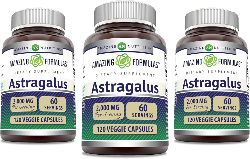 Amazing Formulas Astragalus 2000 mg Per Serving Capsules Suplemen 124; Terbuat dari Murni Astragalus Membranaceus Root Extract 126; Non-GMO 124; Gluten Bebas (120 Count 124; 3 Pack)
