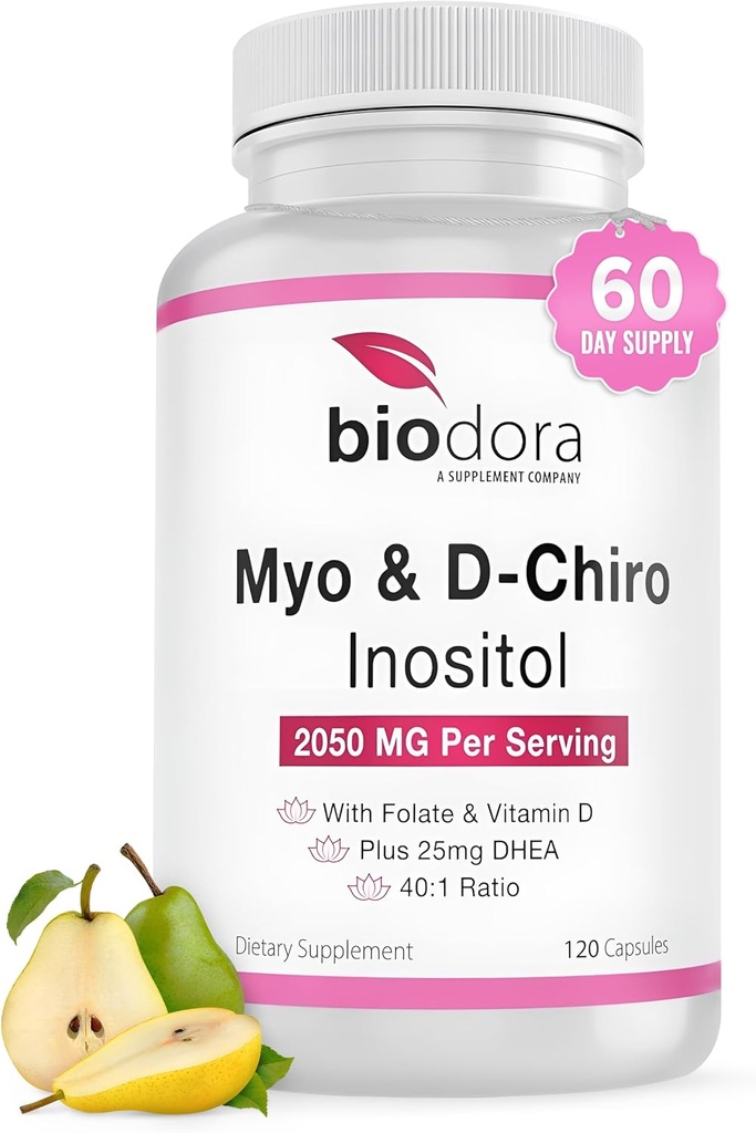 Myo & D-Chiro Inositol Suplemen, dengan Folate dan Vitamin D, 40 sampai 1 Rasio, termasuk DHEA, Membantu dalam Hormone Balance, Fungsi Ovarian, 2050mg per Serving, 120 Capsules