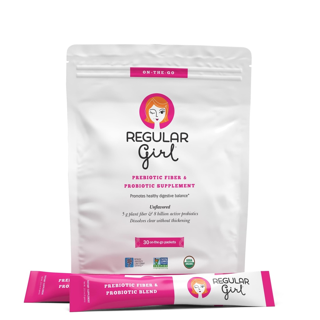 Powder Organik Gadis Biasa, Suplemen Serba Prebiotik dan Prosesi untuk Perempuan, FODMAP Rendah, 30 On- Paket Go, Paket Tanpa Rasa, 30 Serving Paket