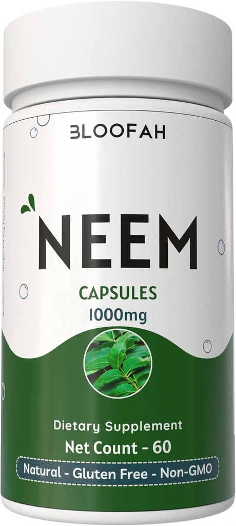 Neem Leaf Capsules 1000mg Powder 124; Azadirachta Indica Herbal Suplemen 124; Non-GMO, Glten- Free, Tidak Ada Artificial Additives 124; Pure Neem Powder (60 Cacah 1)