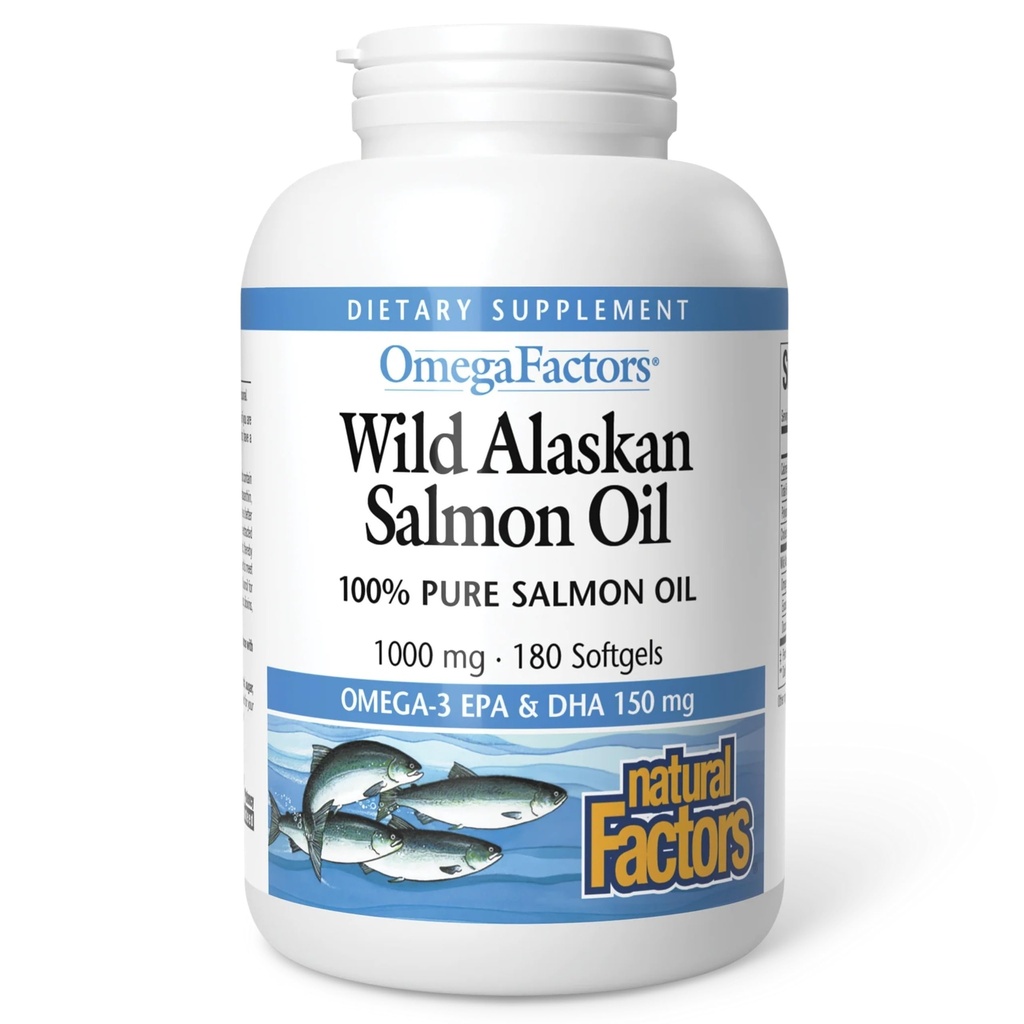 Faktor Alam Salmon Salmon Liar Menyediakan Omega-3, EPA, DHA & Vitamin D, Menyediakan Otak & Hati Kesehatan, 180 Softgel