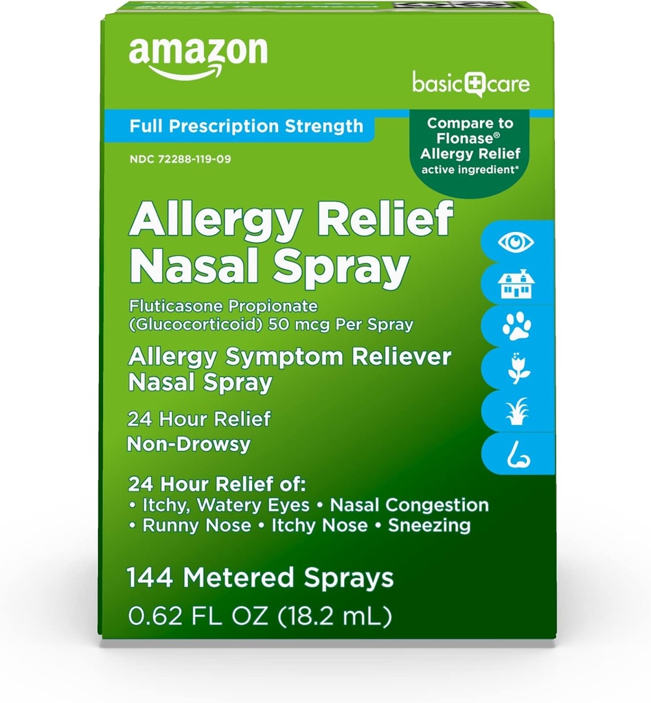 Care 24- Hour Relief Nasal Spray, Fluticasone Propionate (Glucokorticoid), 50 mcg, Full Prescription Power, Non-Drowsy, 0.62 fl oz (Paket 1)