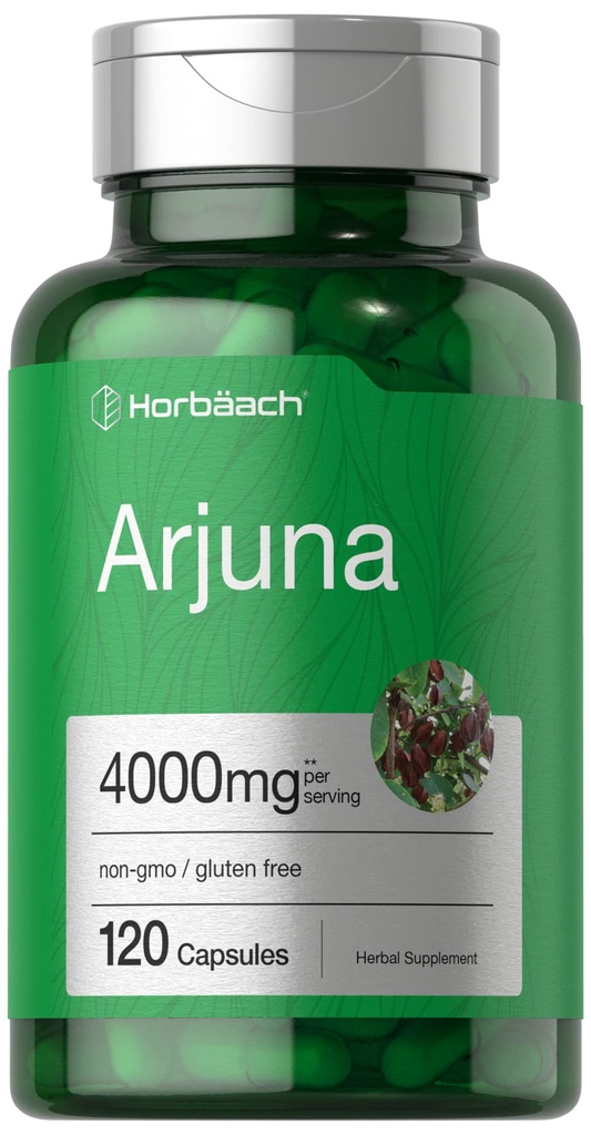 Horbaach Arjuna Capsules 4000mg 124; 120 Count 124; Non-GMO, Gluten Free 124; dari Ekstrak Arjuna Bark Herb