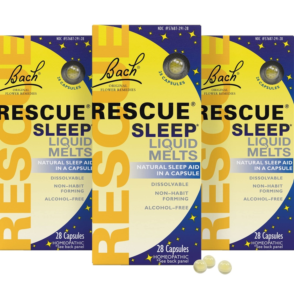ReSCUE Bach Sleap Liquid Melts, Natural Orange Vanilla Flavor, Natural Sleep Aid, Stress Relief, Homeopatic Flower Essence, Free of Melonin, Non-Alkohol, 3 Pack, 28 Count