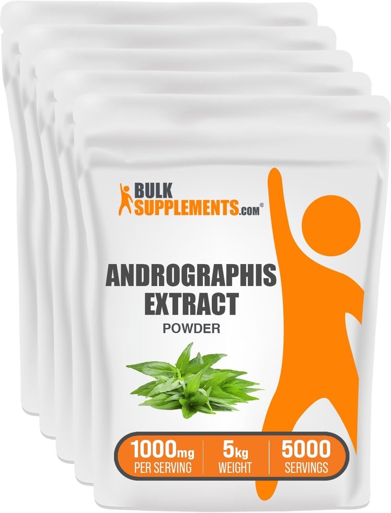 BulkSuplements.com Andrographis Extract Powder - Andrographis Paniculata, Herbal Suplemen, Bubuk Andrographis - Gluten Bebas, 1000mg per Serving, 5kg (11 pon)