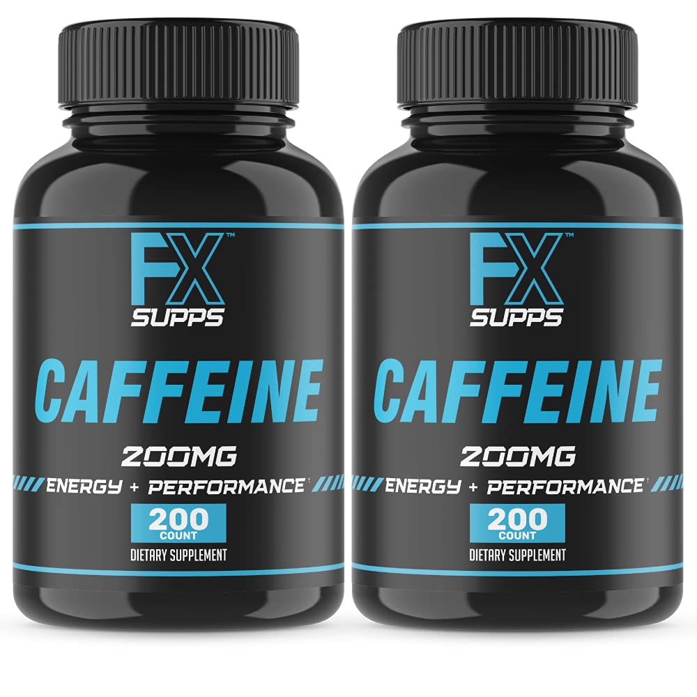 FXSUPPS Caffeine 200 mg Pill (2- Pack, 400 Kapsul) - Suplemen Energi Akting-Cepat untuk Pria dan Wanita; Alerensi Pasokan, Fungsi Fokus & Metabolic