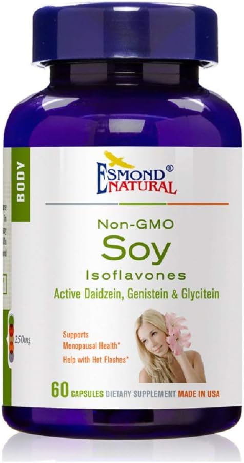 (8 Kemas) Esmond Natural: Soy Isoflavones Non- GMO (Mensupports Menopausal Health & Hot Flashes), GMP, Natural Product Assn Sertifikasi, Dibuat di USA - 250mg, 480 Capsules