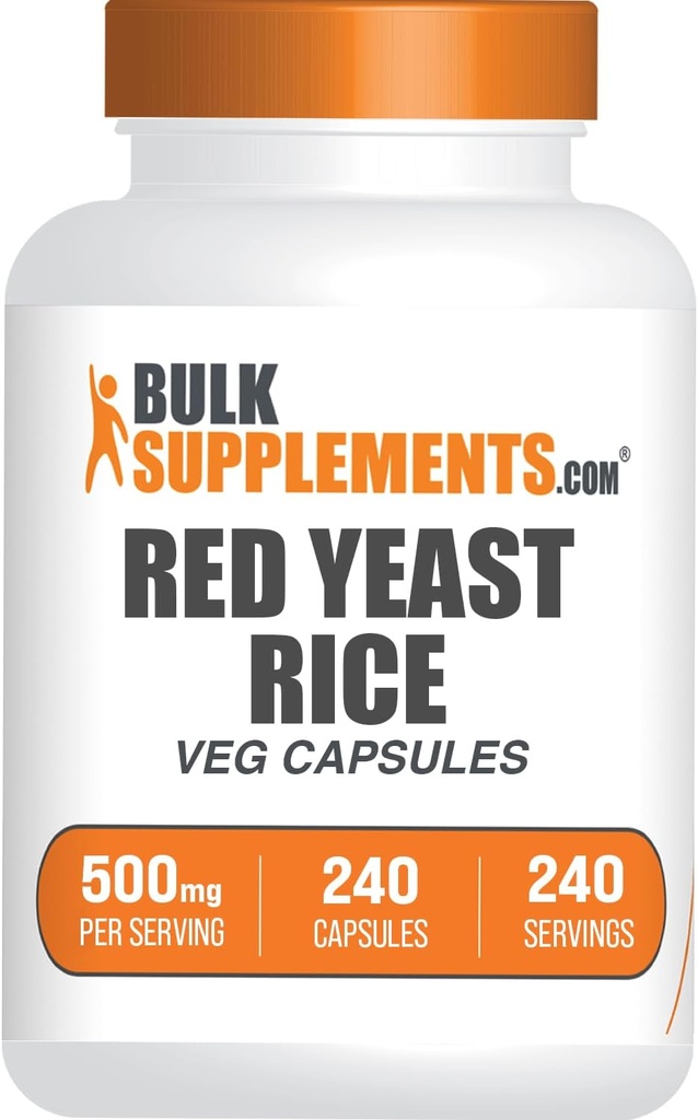 BulkSuplements.com Red Yeast Rice Kapsul - Red Yeast Rice Suplemen, Herbal Suplemen - Vegan, 1 Capsule per Serving, 240 Veg Capsules (Paket 1)