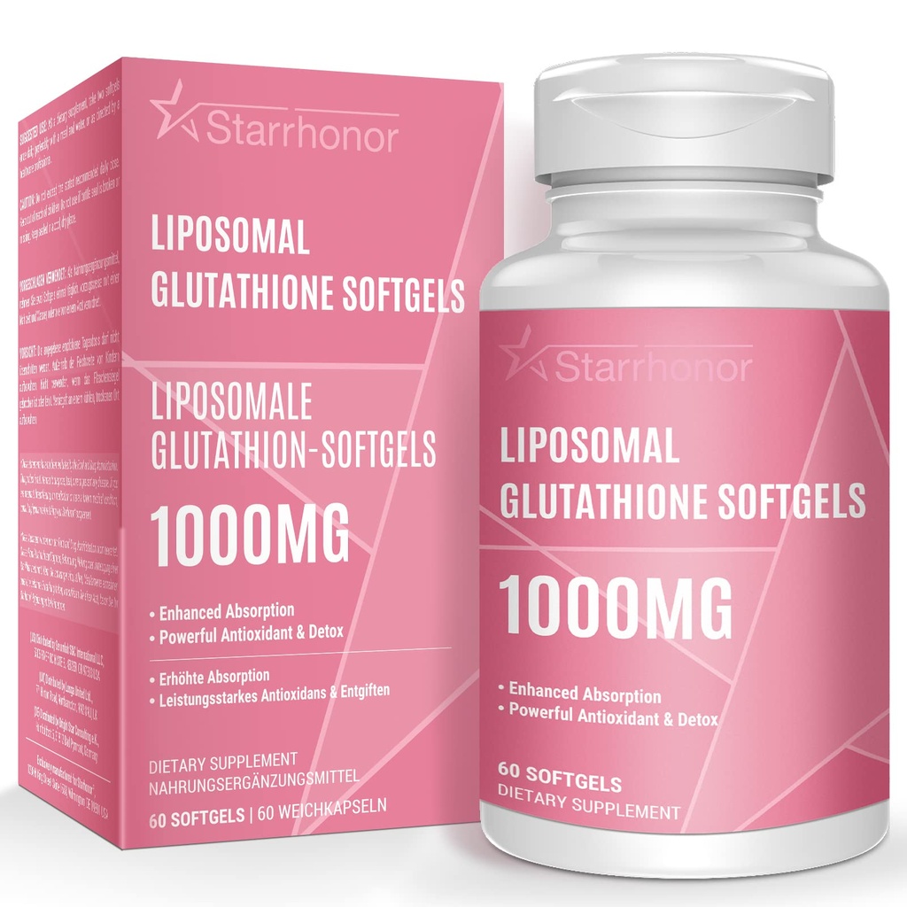 Lipomal Glutathione Softgeels 1500MG, Mengurangi Glutathione Suplement dengan Vitamin C, Pelecehan Lebih Baik, Non-GMO Antioksidant Kuat untuk Penuaan Kesehatan, Detox, Kesehatan Ammune, 60 Softgeels