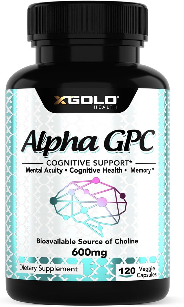 Alpha GPC Chooline 600mg, 99% Pure Nootropic Suplement, 120 Veggie Capsules, Cognitive Enhancer for Memory, Brain Health & Focus