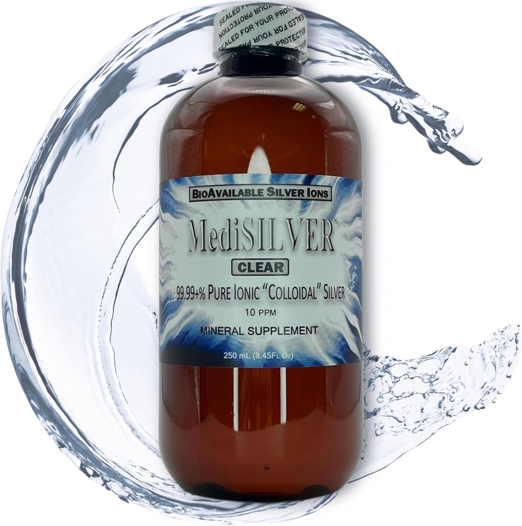 MediSILVER Bersihkan Ionic Free Colloidal Silver Dietary Suplemen - 250 mL (8.45 Fl Oz) dalam BPA-Free Amber Plastic Bottle