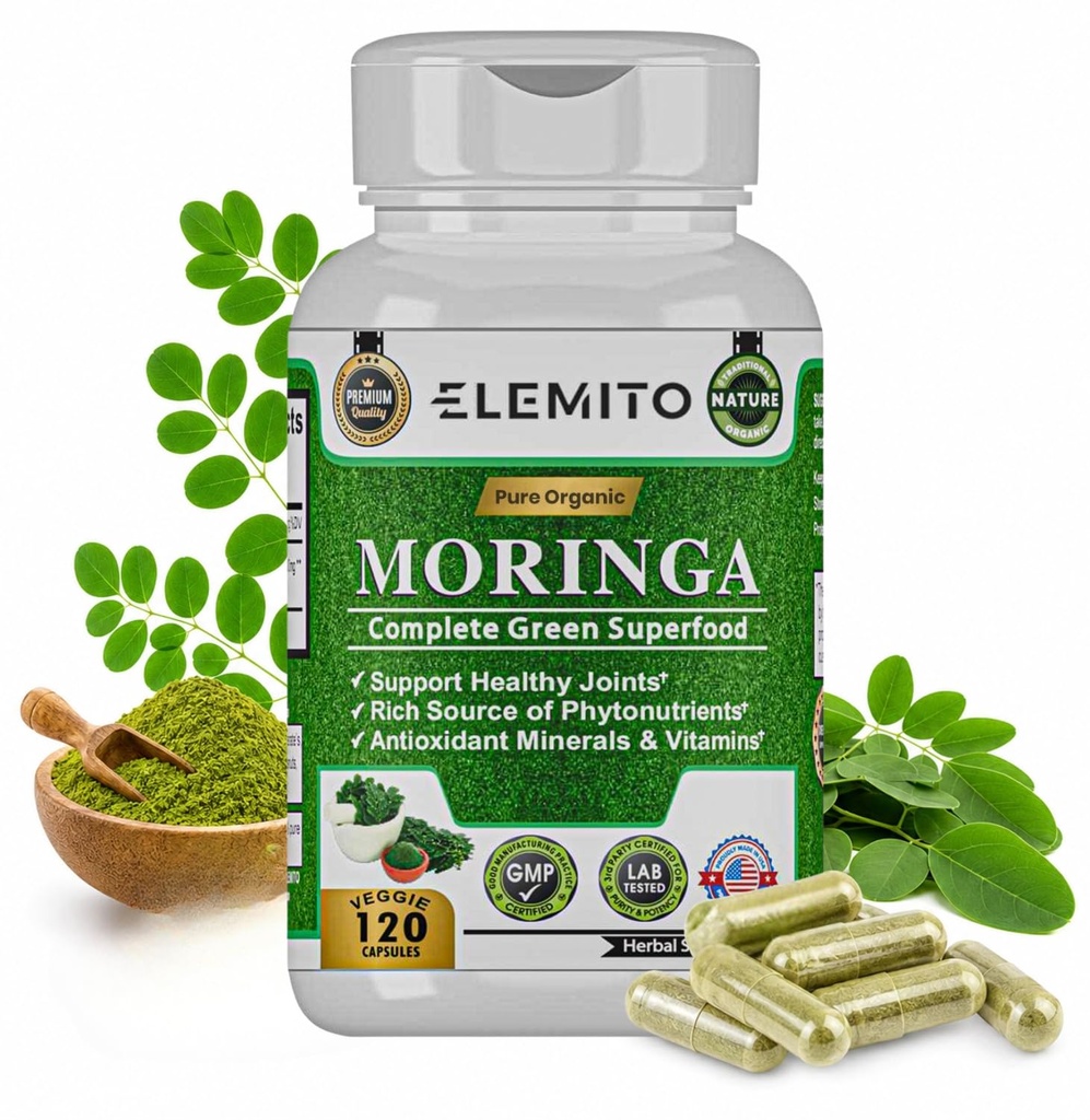 Kapsul Moringa, Powder Leaf Murni, Superfood Hijau, Energi, Metabolisme, & Imune Dukungan, Non-GMO, Vegan, Gluten- Bebas - 120 Kapsul