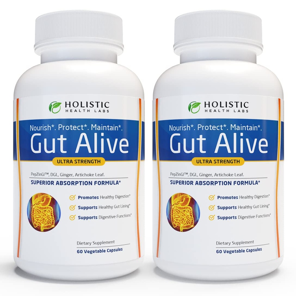 Gut Alive - All Natural Support to Fight IBS, Heartburn, Acid Inditraffic, Acid Reflux, Bloating & Gas. Unik Formulasi (60 Cacah (Paket 2)