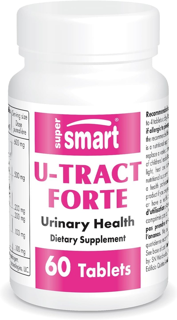 Supersmart U-Tract Forte (Advanced Formula) - dengan D-Mannose, CranMax Cranberry Konsentrat, Dandelon Root - Herbal Supplemen 124; Non- GMO & Gluten Bebas - 60 tablet