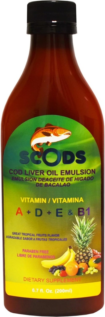 Emulsion de Scods Frutas Tropicales Cod Liver Emulsion Tropical Fruit 200ml Vitamin A + D + E & B1