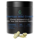 Holistic Bin Wild American Ginseng Capsules Pure Organic Ginseng Suplement Made with Wild Harweised 20 + Year Old Roots from Appalachia (Panax Ququeefollius)