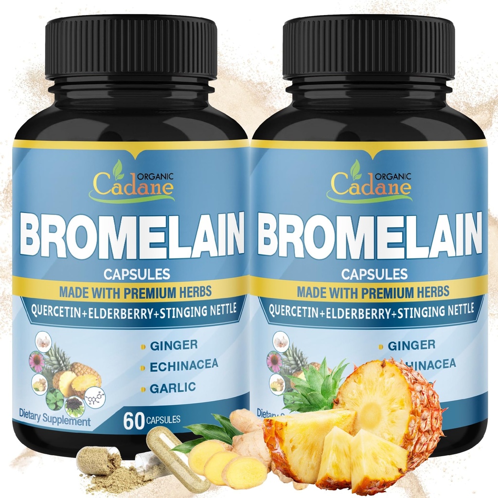 Cadane Organik 2 Paket 60capes dari Bromelain Capsules, dengan Bromelain, Quercetin, Elderberry, Ginger, Echinacea, Garlic, Black Pepper
