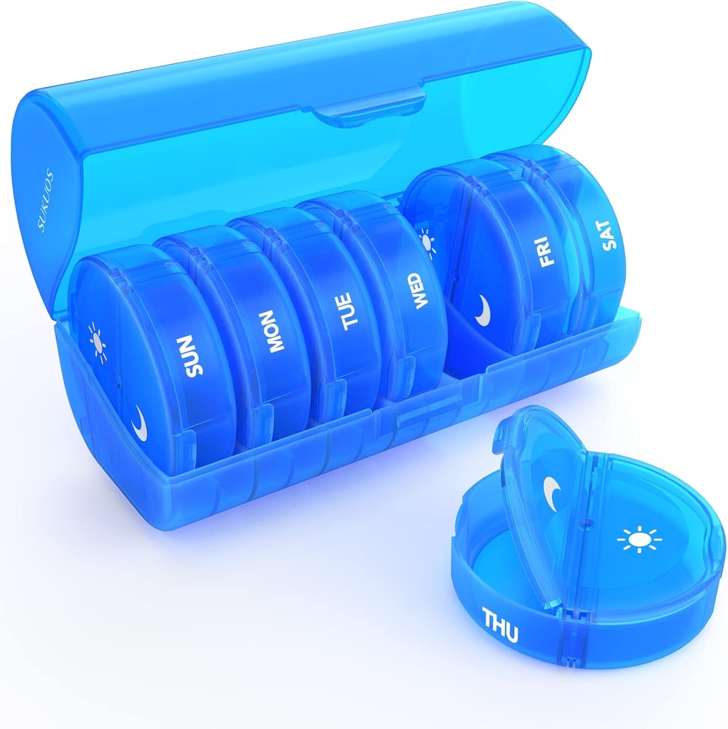 Weekly Pill Organizer 7 Day 2 Times sehari, Sukuos Large Travel Pill Box for Pills / Vitamin / Fish Oil / Suplemen, Kotak Organisasi Obat-obatan Harian, Kasus Pil Bebas BPA, Mudah dibersihkan