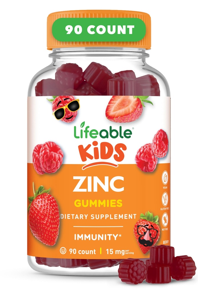 Lifeable Zinc Gummies for Kids 124; 15mg 124; Great Tasting Kids Zinc Suplemen 124; GMO Free Vegetarian Zinc Vitamin 124; untuk Healthy Skin dan Imune Dukungan untuk Anak dan Anak-anak: 124; 90 Gummi
