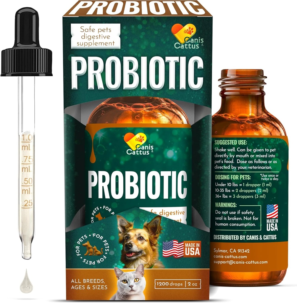 Canis & Cattus Progities for Cats - Liquid Cat Propolation with Digetical Enzymes for Gas, Bloating, Diare & Upset Stomach - Eaz- Mix Drops - 2 oz