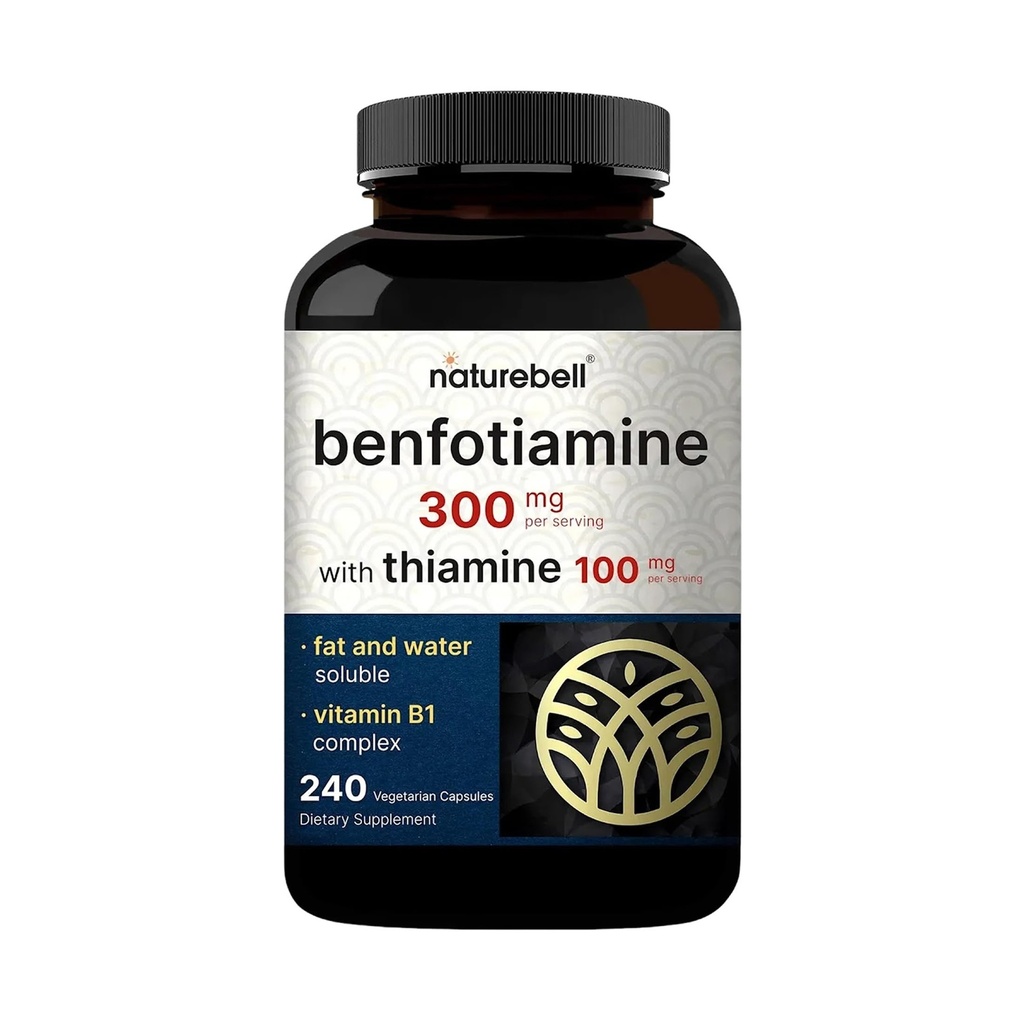 NatureBell Benfotiamine 300mg dengan Thiamine 100mg Per Serving 124; 240 Vevgie Capsules - Esvitamin B1 Benfotiamine Suplemen - Vegetarian Friendly