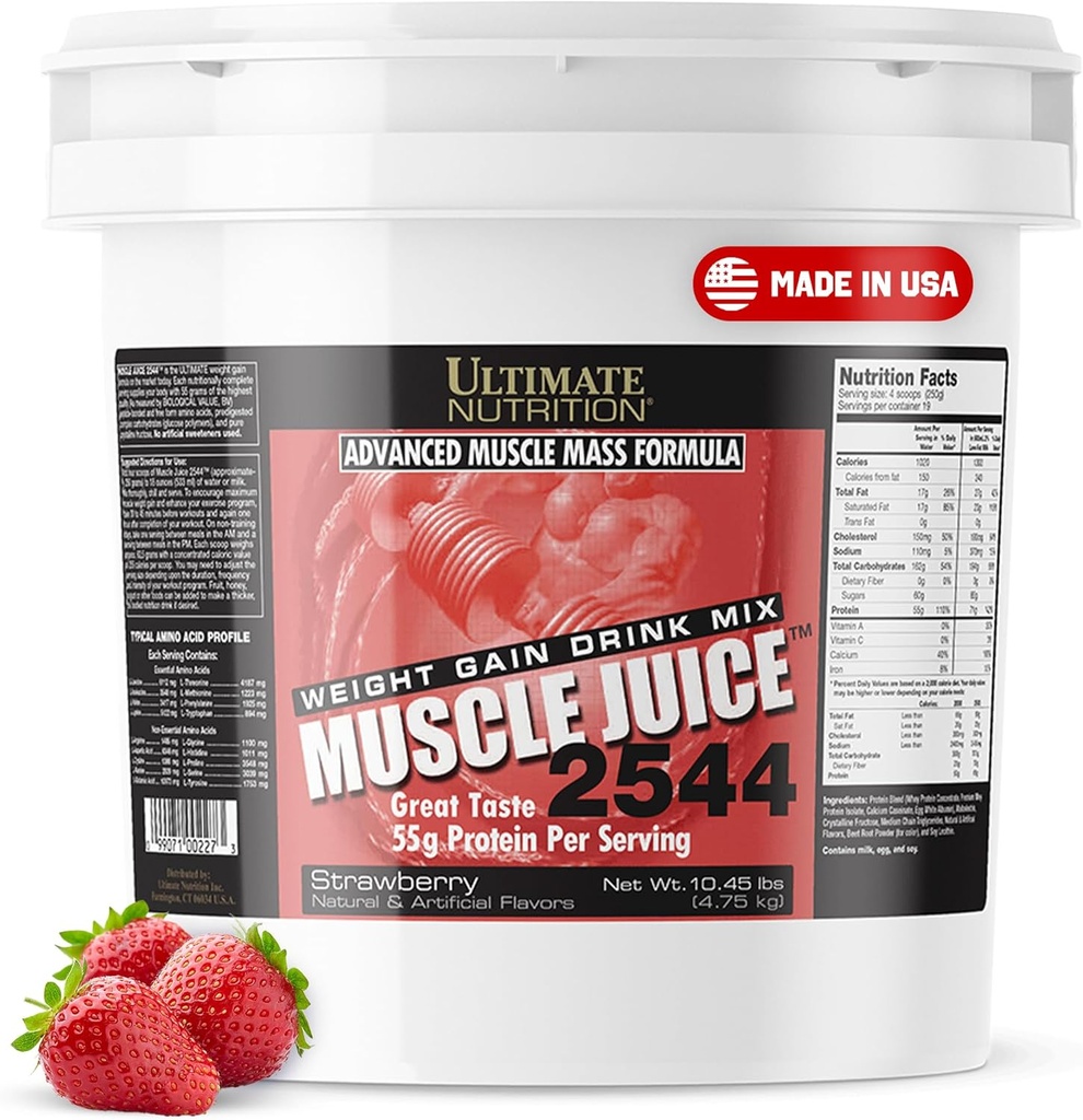 Ultimate Nutrition Juice, Weight Gain Drink Mix - Mass Gainer Dowder for Men & Women - Suplemen untuk Lean Muscle Growth & Imune Dukungan dengan 55g Protein