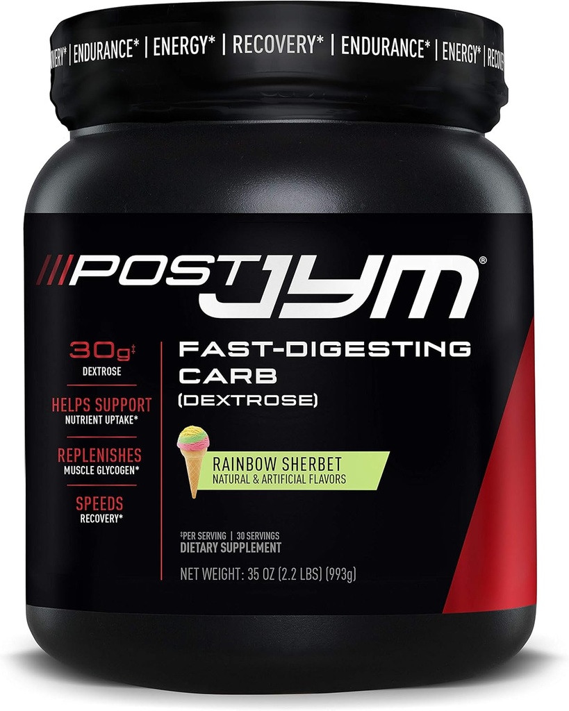 Post JYM Carb Fast Digesting Post Workout Bewder 124; Pure Dextrose, Glycogen Repleniment, Atletic Performance, Muscle Growth 124; Rainbow Sherbet 30