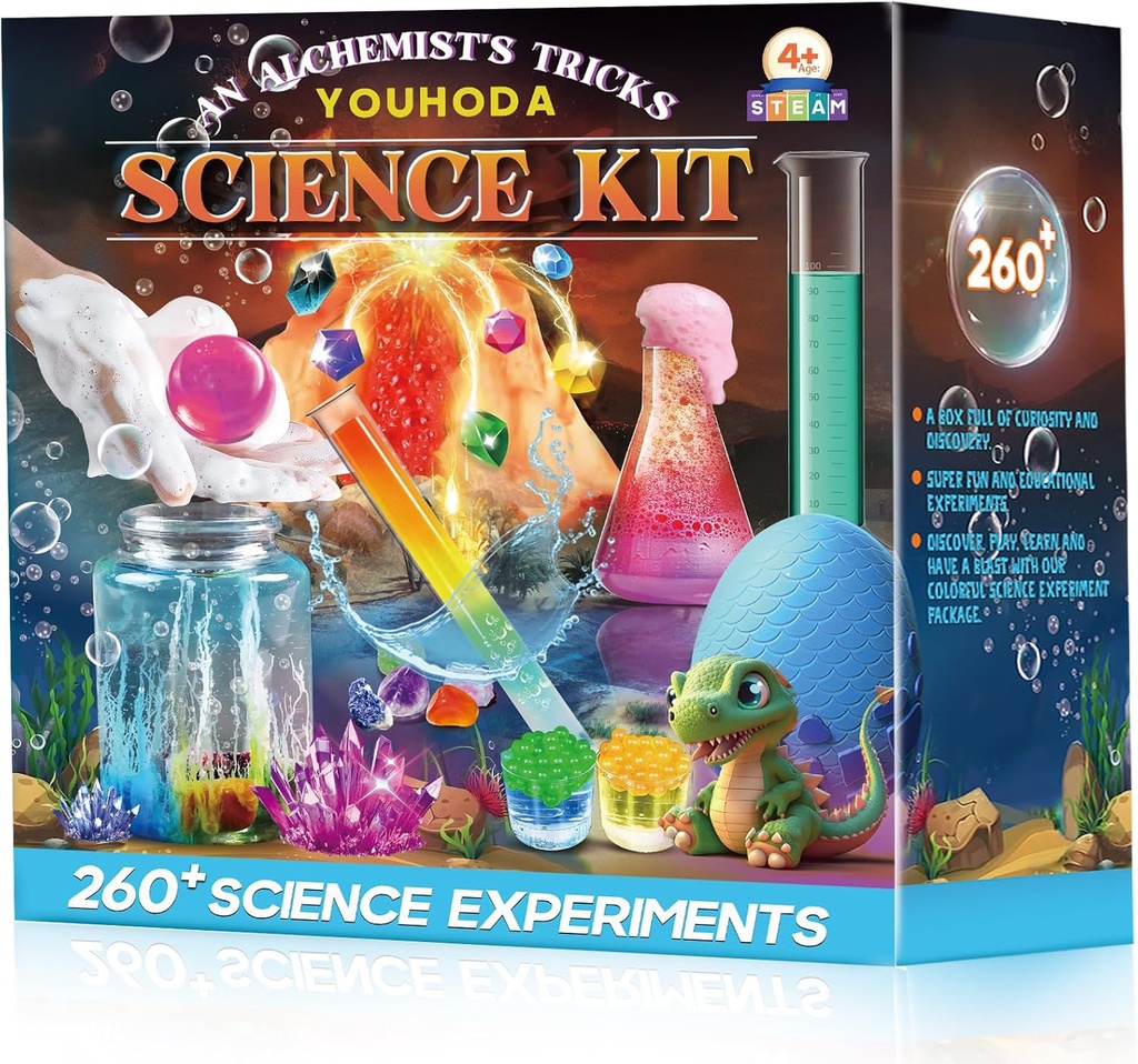260 + Science Experiments - Lebih dari 120 pcs Science Kites Kits Age 5-7-9-12, Boys Girls Pre School Chemistry Set & STEM Edukasi Toys, Birth Gifts Stucking Stuffers for Kid