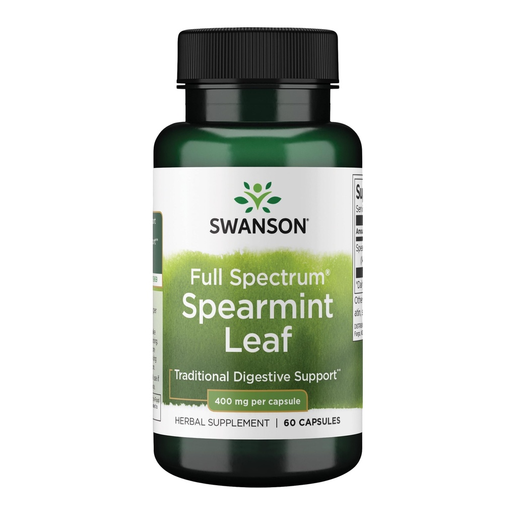 Swanson Spearmint Leaf (Mentha Spicata) - Full Spectrum Herbal Suplement Suplemen Kesehatan Digetical & Mild Stomach Issures - Natural Formula Supporting Health & Wellness - (60 Capsules, 400mg Setiap)