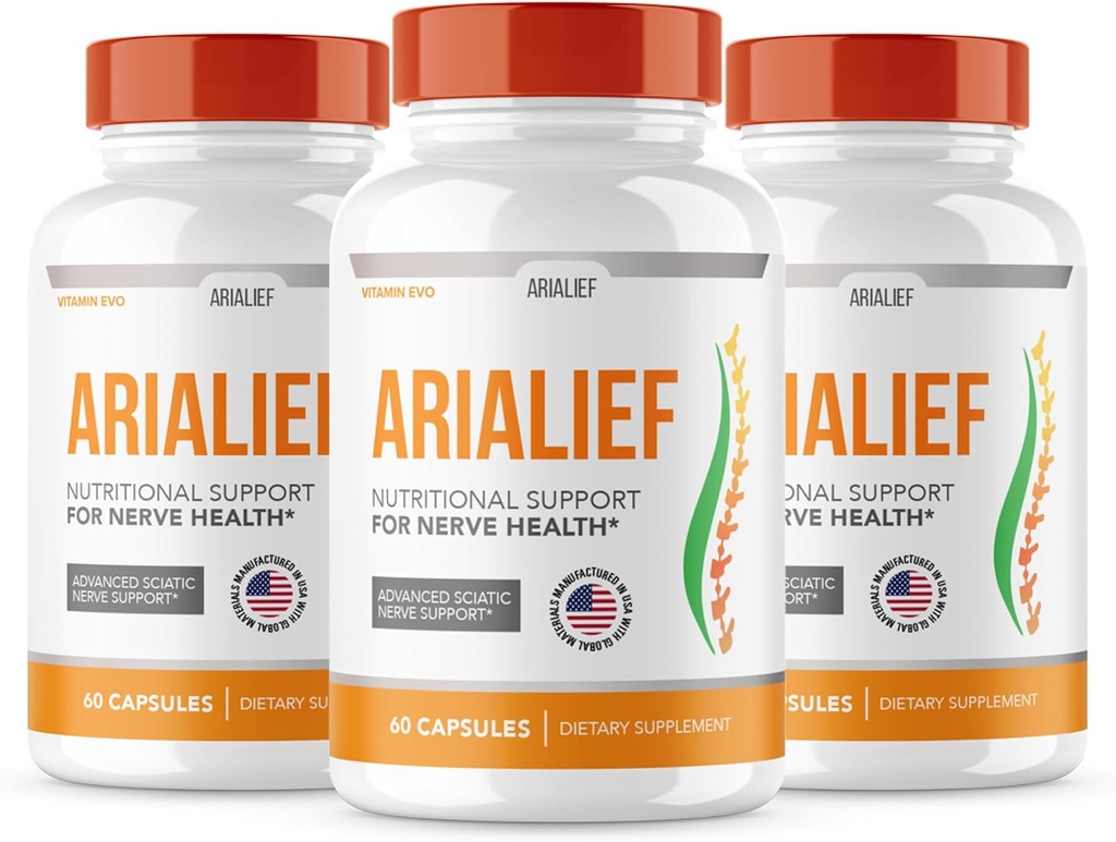 (3 Pack) Arialief Sciatica Nerve Dukung, Arialeaf Advanced Nerve Health, Arialeaf Prime Palm Sciatica, Aria Leaf Primepale Aria Lief, Nerve Relief Sciatic Soothing (180 Capsules)