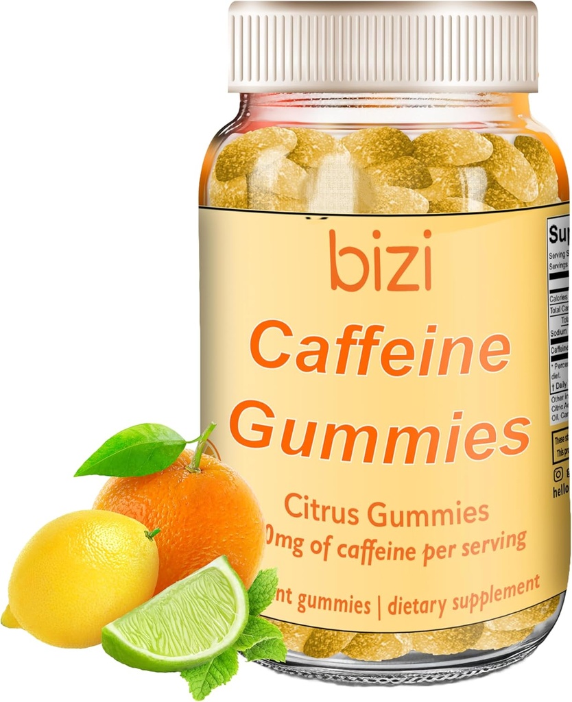 Bizi Caffeine Gummies for Men and Women, Energy Supplement to Boost Focus, Caffeine Gummies for Dewas, 30mg Caffeine per Gummy, Citrus Flavor (60 ct)