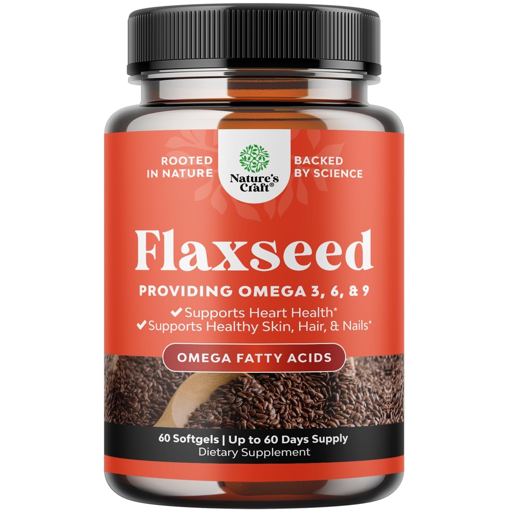 Flaxseed Oil 1000mg Softgeels - Tinggi Potency Flax Seed Oil Softgeels untuk Heart Health Distrable and Brain Dupport - Cold Presed Organic Flaxseed Menyediakan Tanaman Berdasarkan Omega 3 6 9