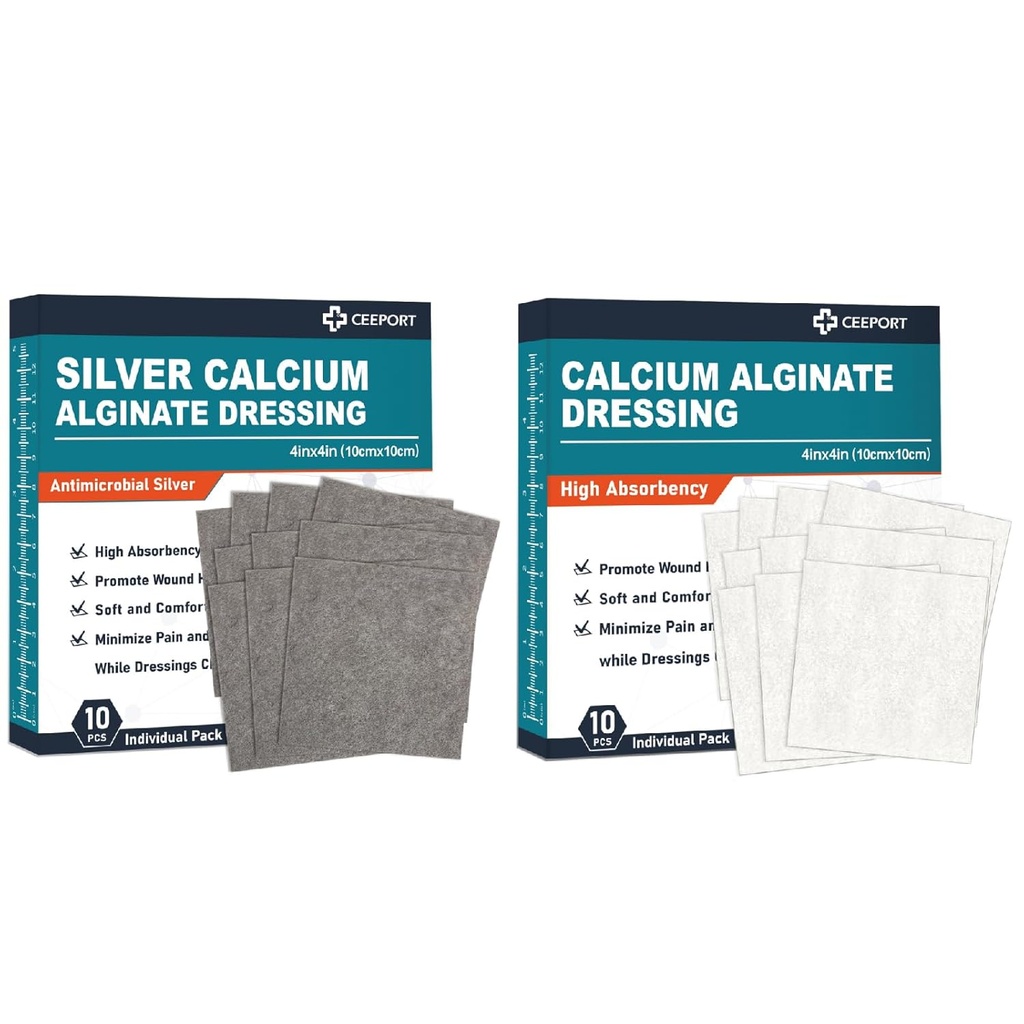 Silver Calcium Alginate Dressing (4 "x 4" 10 Pcs) + Kalsium Alginate Dressing (4 "x 4" 10 Pcs)